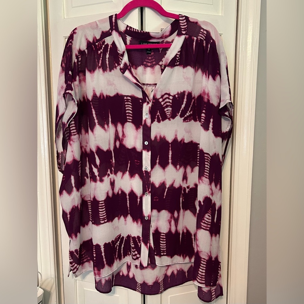 Lane Bryant Purple and White Button-Down Shirt Size 22/24